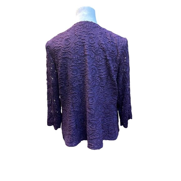 Alex Evenings Embroidered Lace Mock Jacket in Eggplant Color Size 14 - Picture 4 of 4